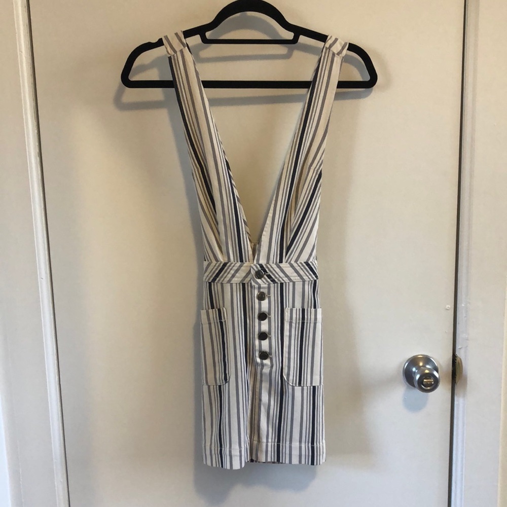 Free People White Striped Pinafore Jumper Size 0